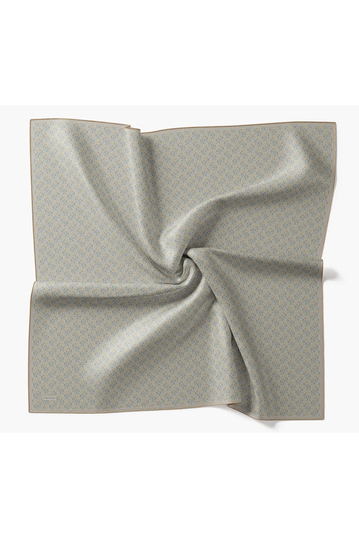 Twill İpek Eşarp Mini Bouquet Mavi Gri