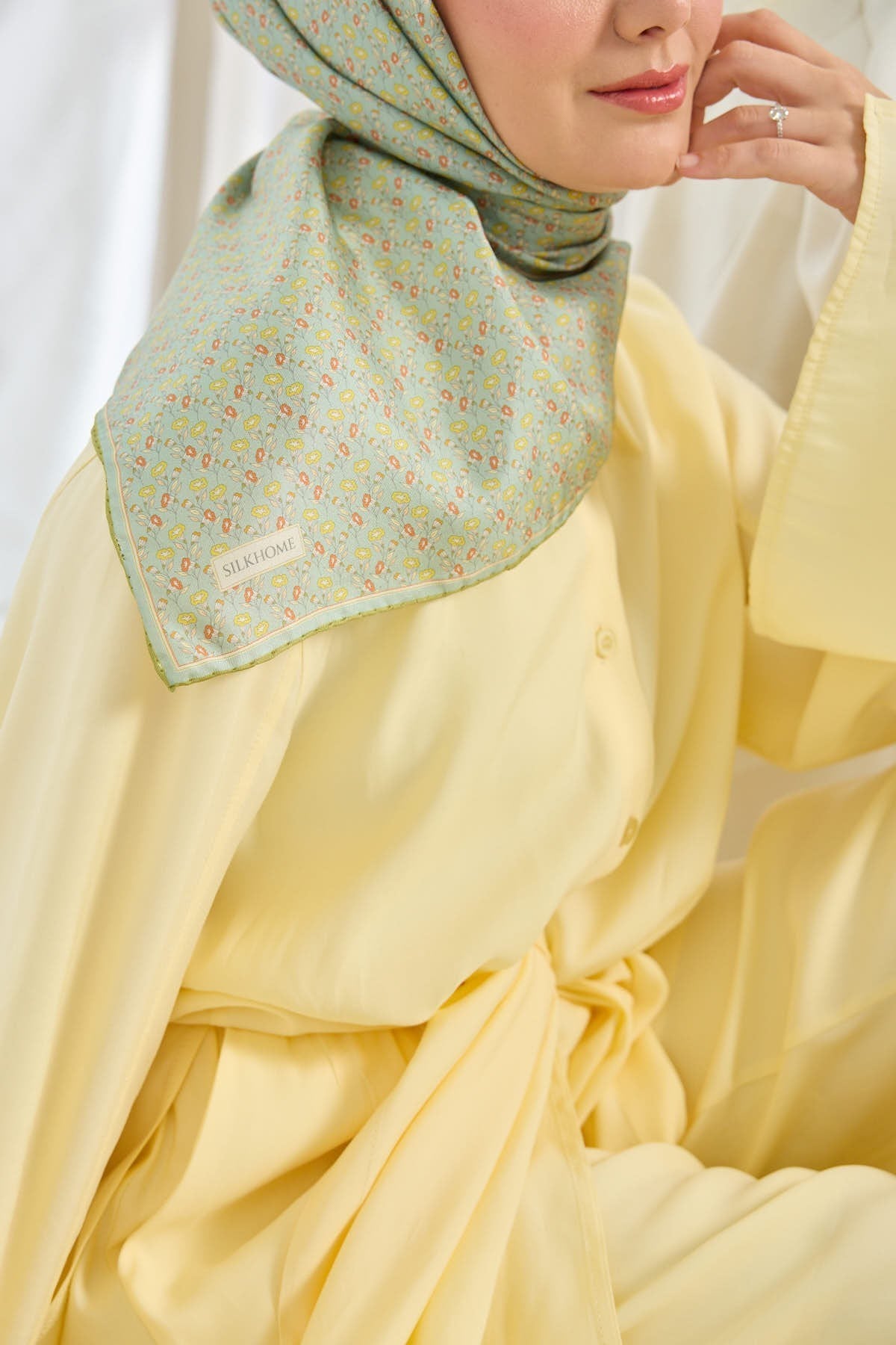 Twill İpek Eşarp Mini Bouquet Mint Yeşil