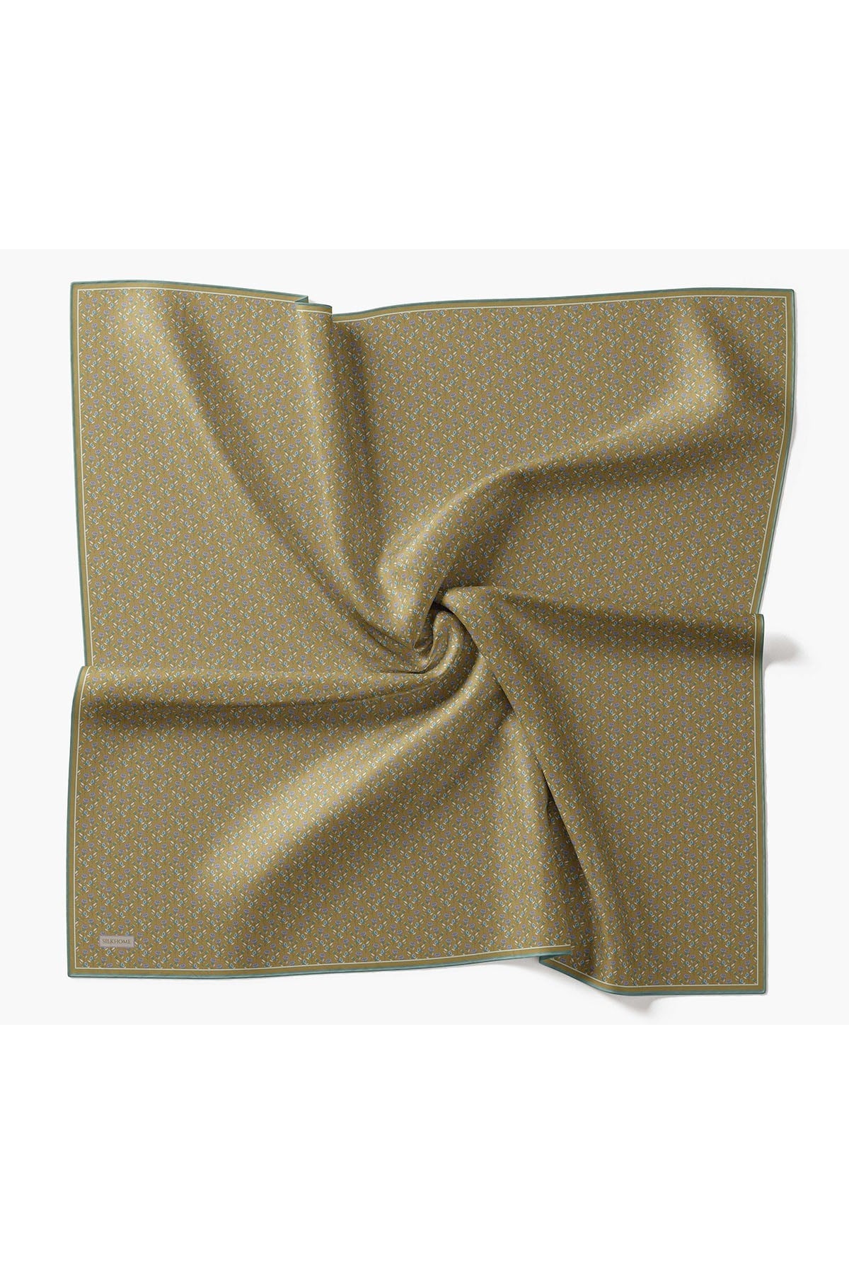 Twill İpek Eşarp Mini Bouquet Yağ Yeşili