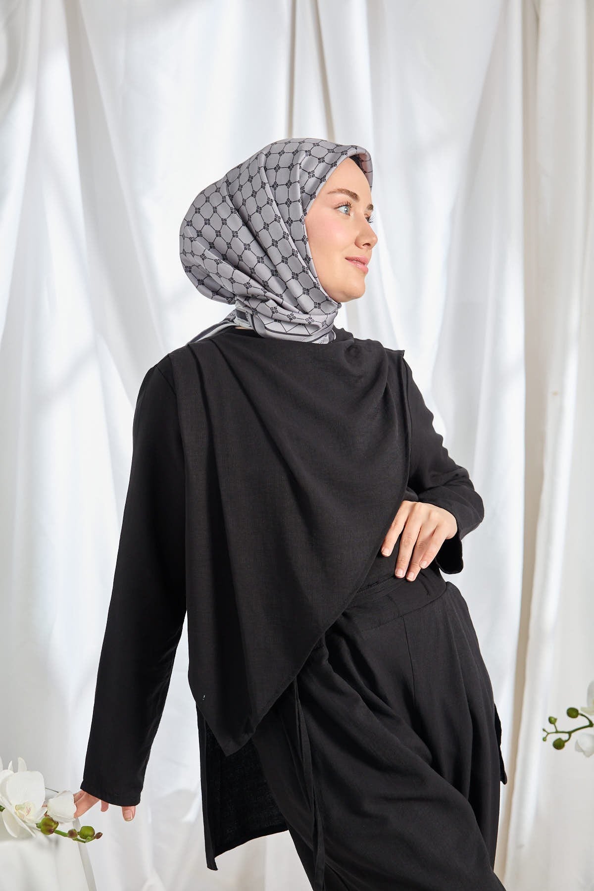 Twill İpek Eşarp Monogram Lacivert