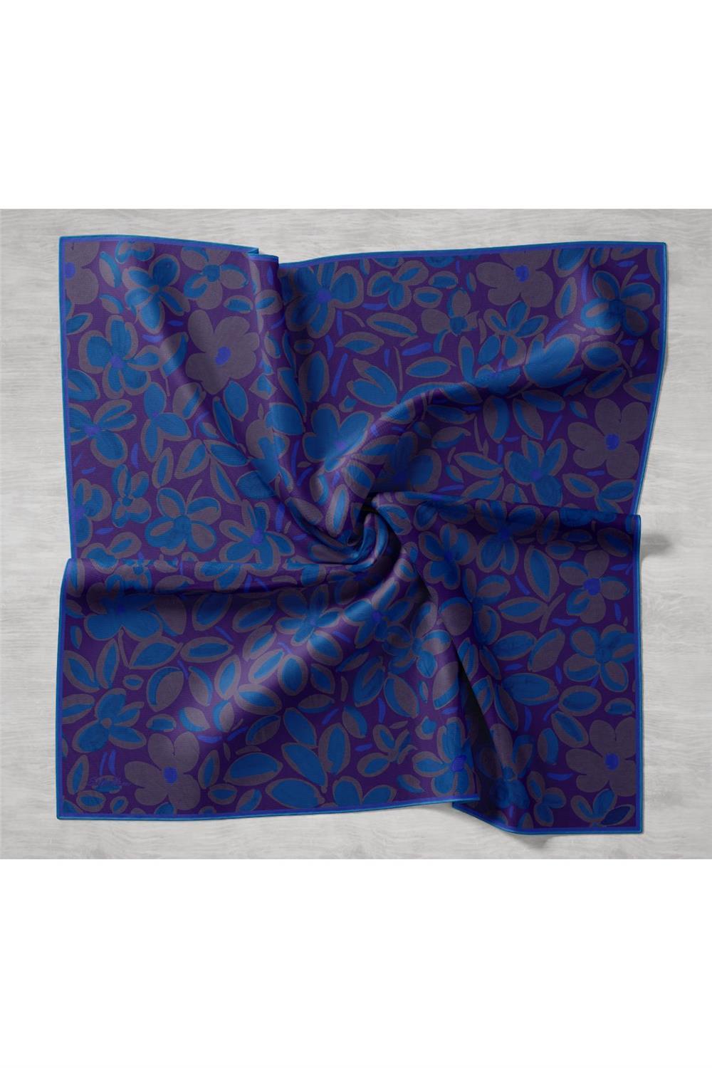 Twill İpek Eşarp Mor Papatya Desen 90x90