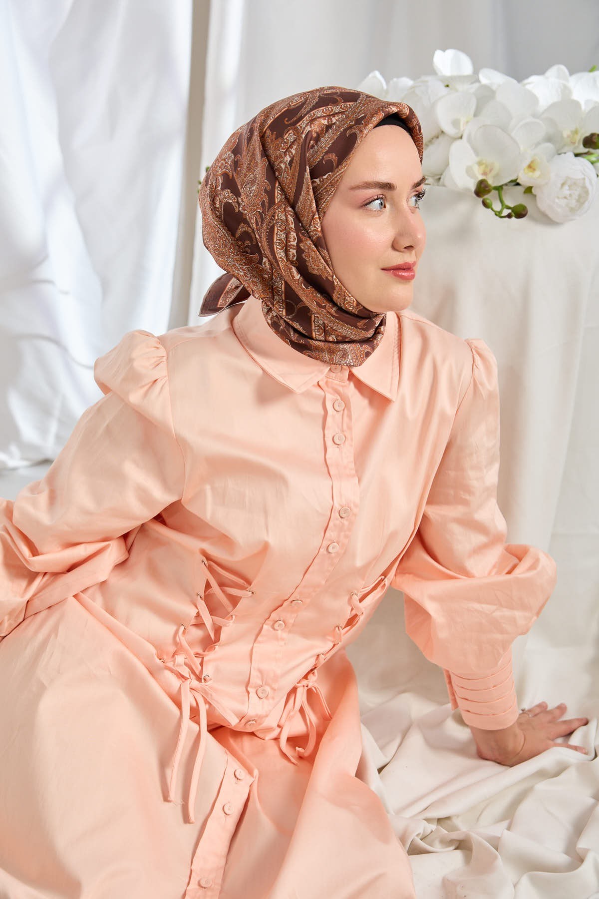 Twill İpek Eşarp Ottoman Paisley Kahverengi