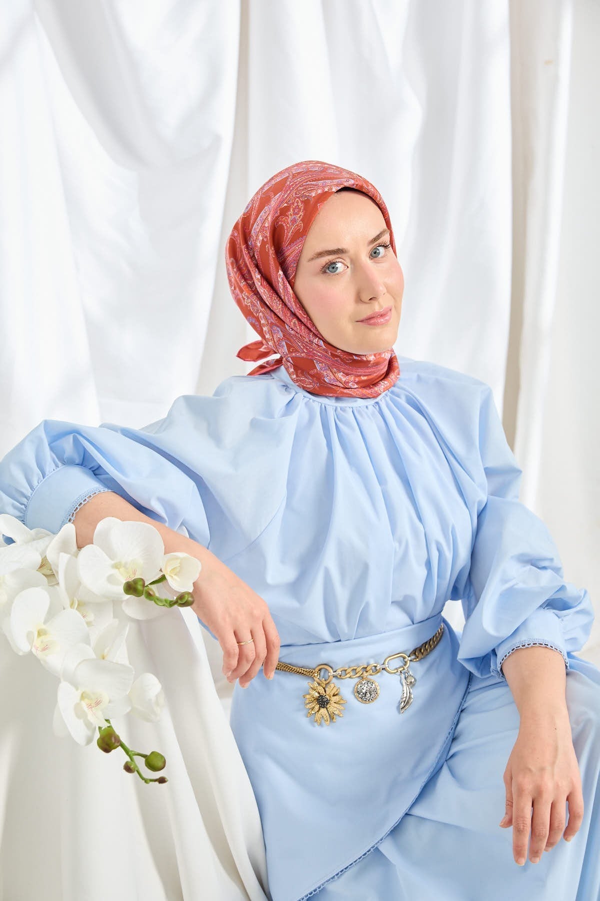 Twill İpek Eşarp Ottoman Paisley Mercan