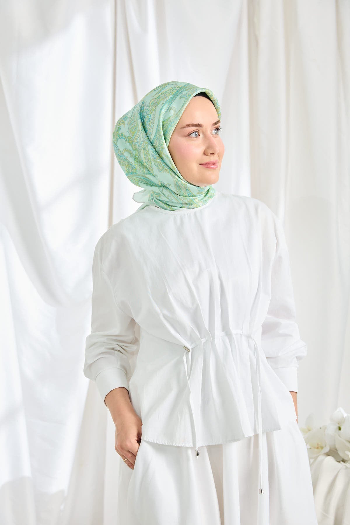 Twill İpek Eşarp Ottoman Paisley Mint Yeşili