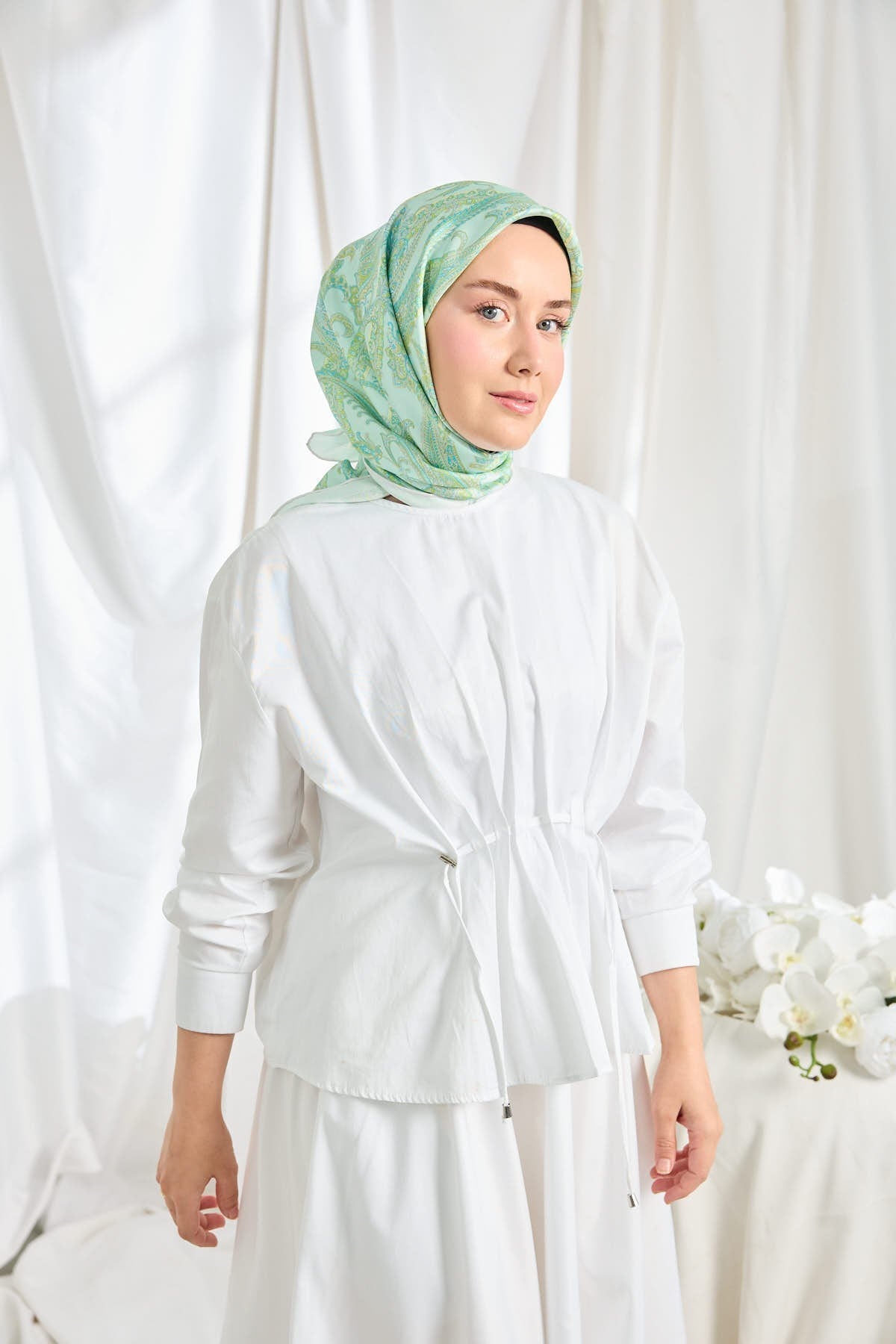 Twill İpek Eşarp Ottoman Paisley Mint Yeşili