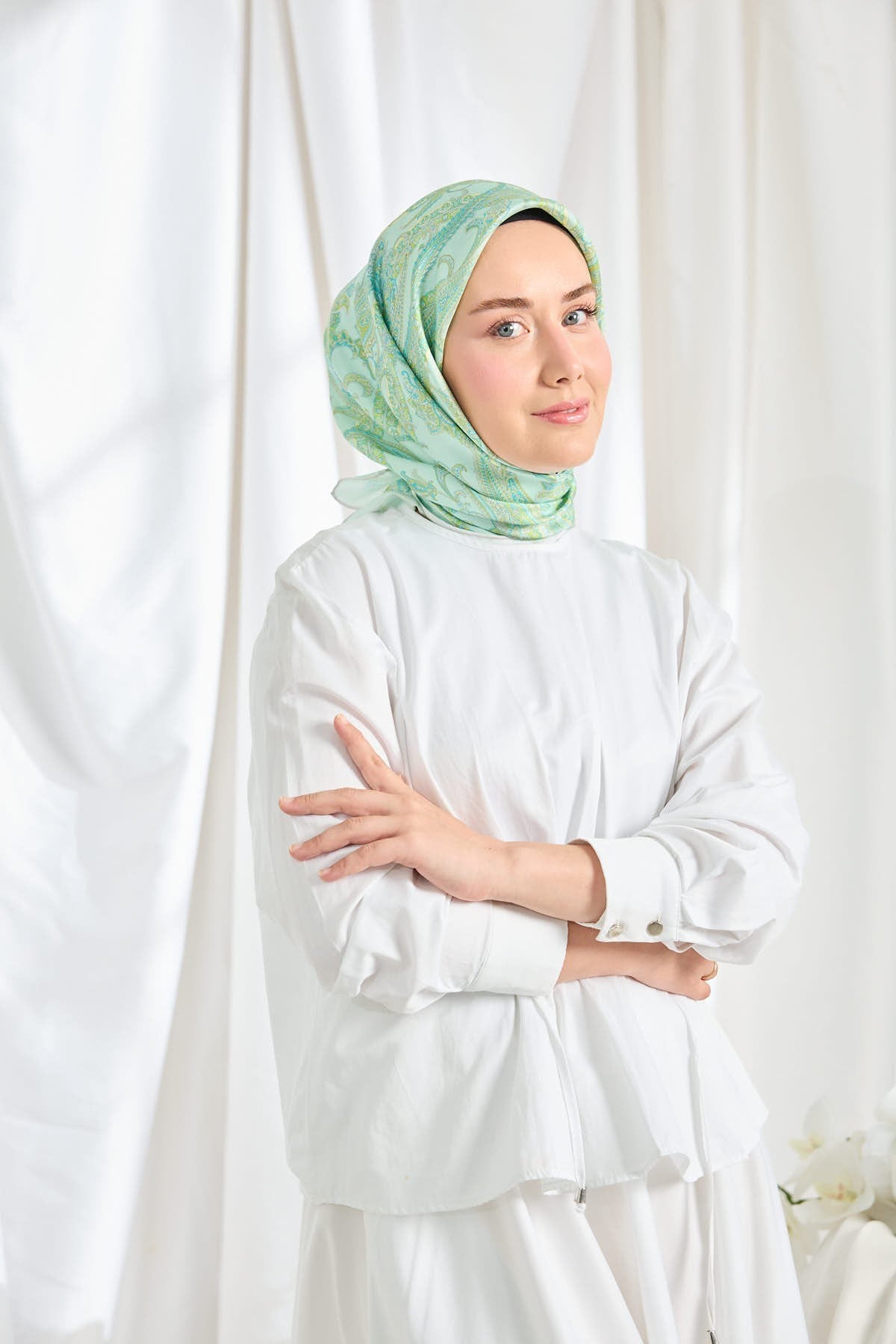 Twill İpek Eşarp Ottoman Paisley Mint Yeşili