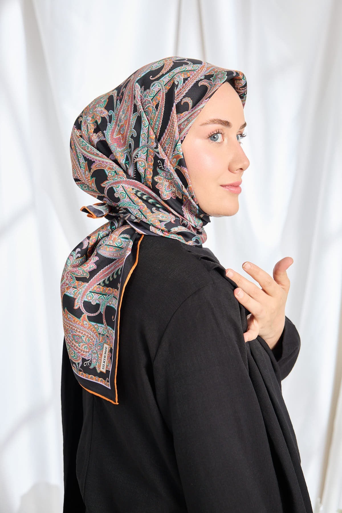 Twill İpek Eşarp Ottoman Paisley Siyah