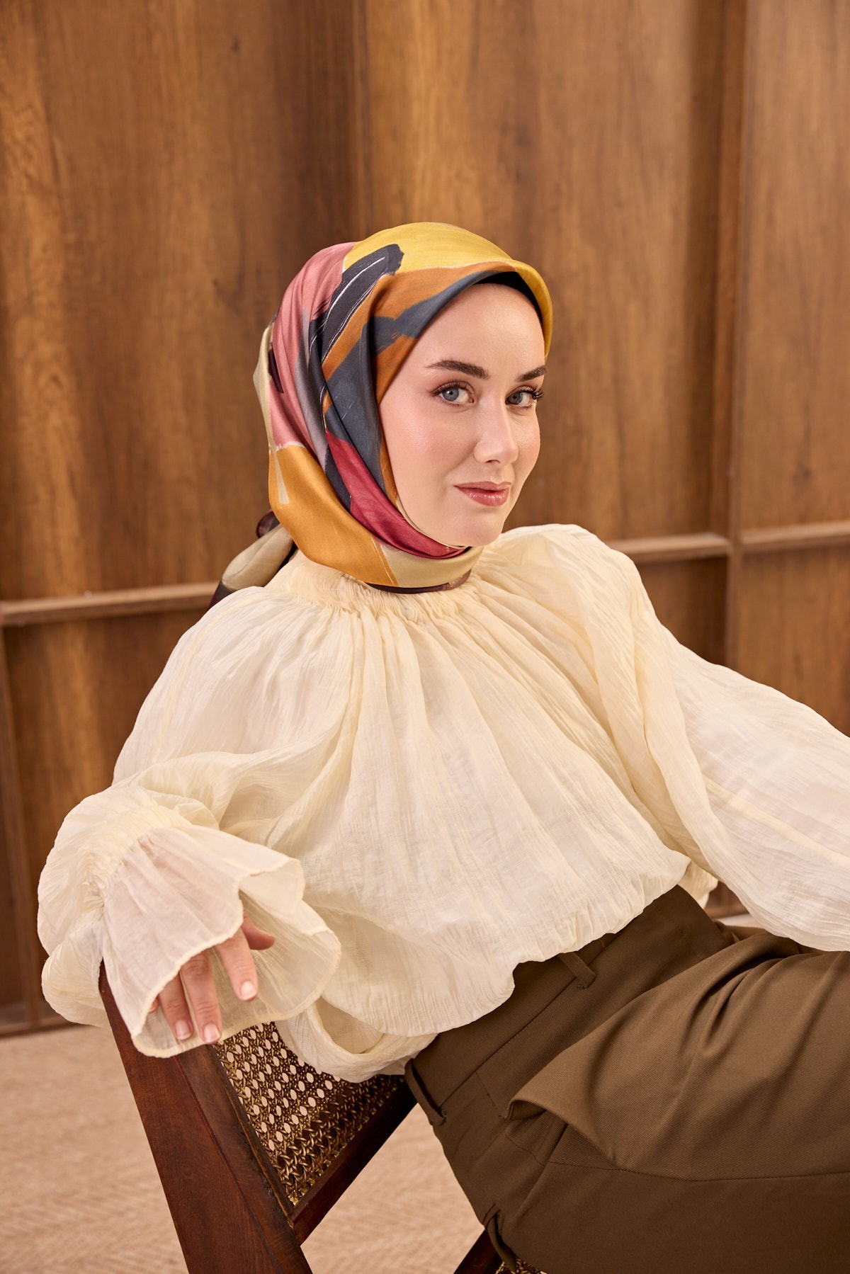 Twill İpek Eşarp Painterly Bordo