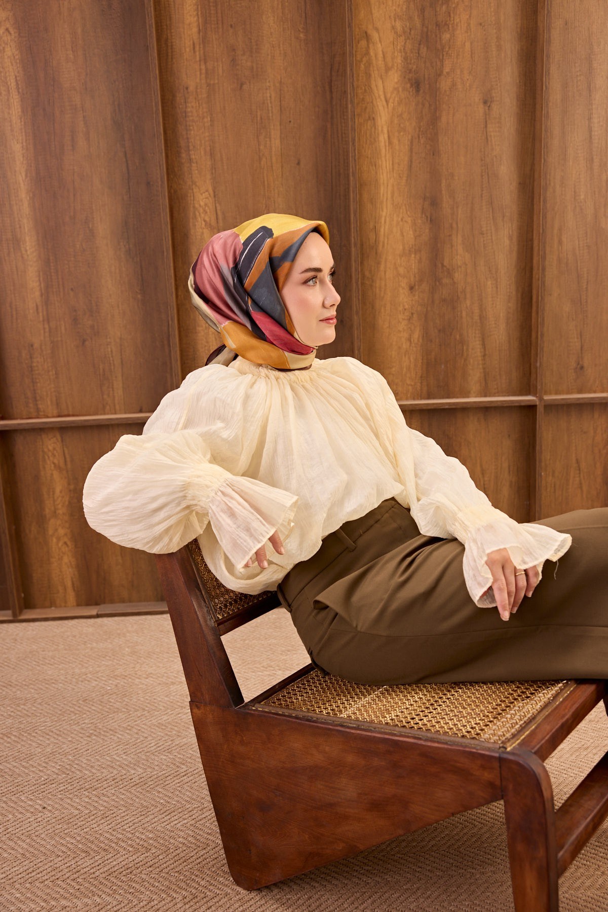 Twill İpek Eşarp Painterly Bordo