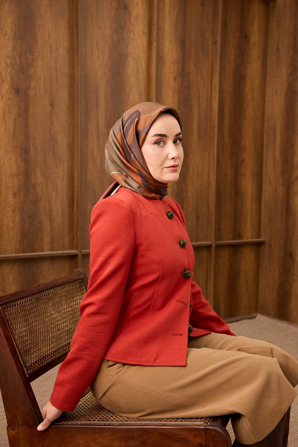 Twill İpek Eşarp Painterly Kırmızı