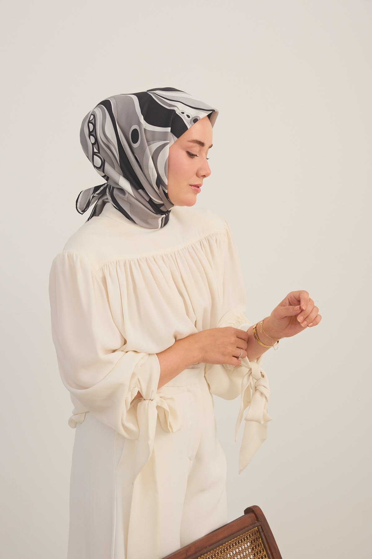 Twill İpek Eşarp Retro Paisley Siyah