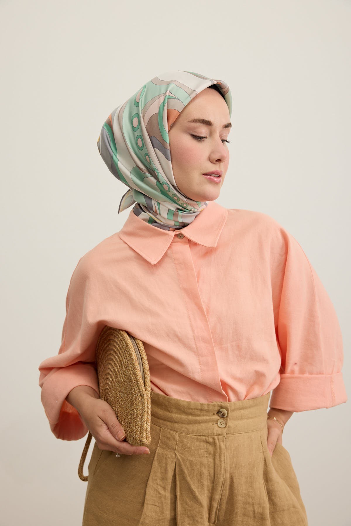 Twill İpek Eşarp Retro Paisley Yeşil