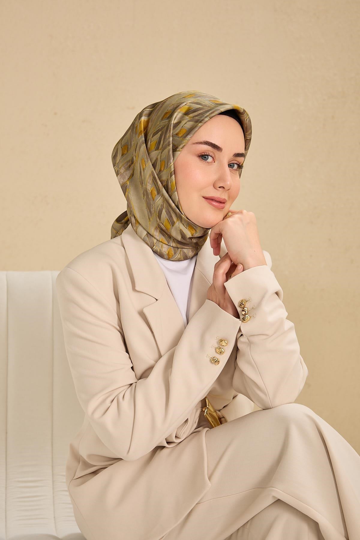 Twill İpek Eşarp Serenit Yeşil Vizon 90x90