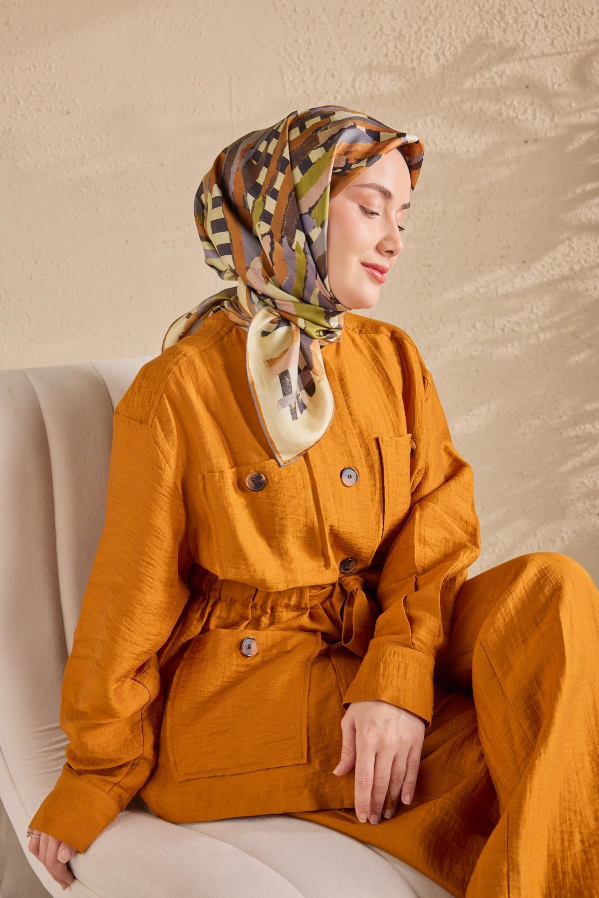 Twill İpek Eşarp Şerit Koyu Yeşil