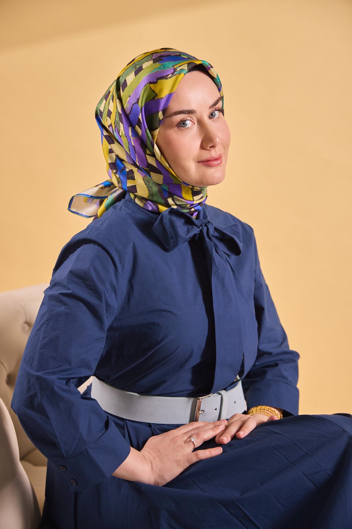 Twill İpek Eşarp Şerit Sarı