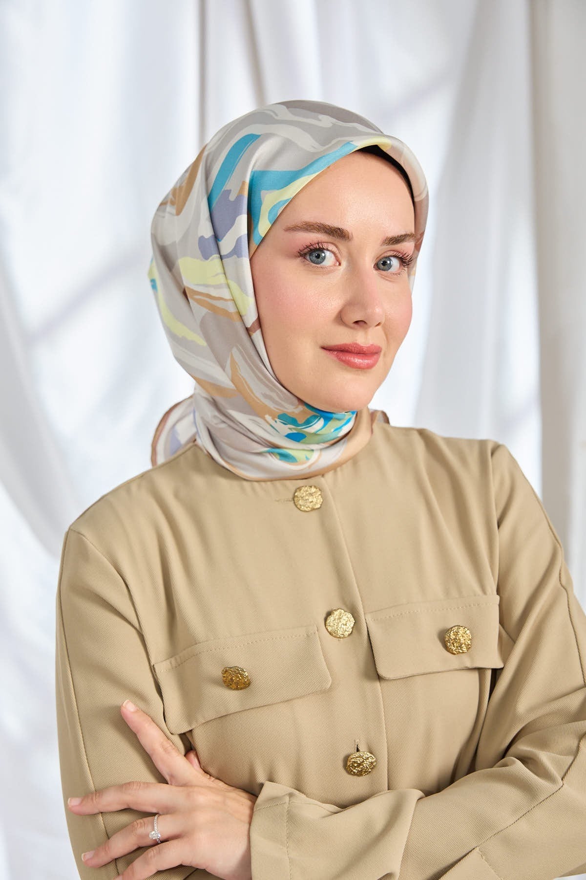 Twill İpek Eşarp Soyut Gri