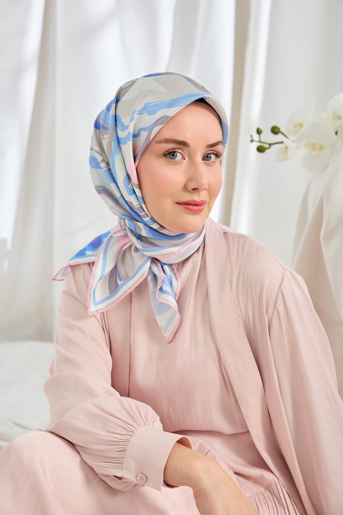 Twill İpek Eşarp Soyut İndigo