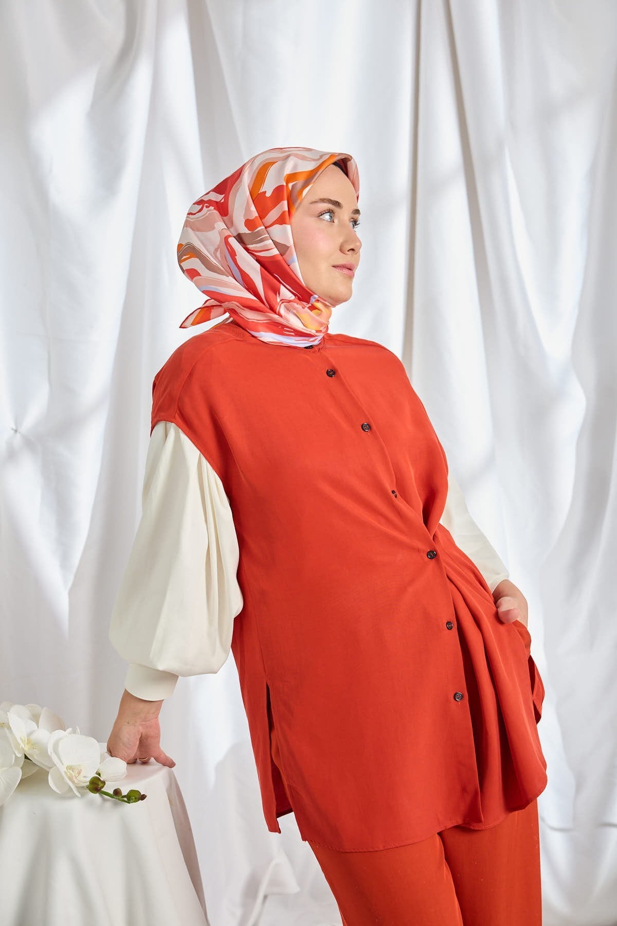 Twill İpek Eşarp Soyut Kırmızı