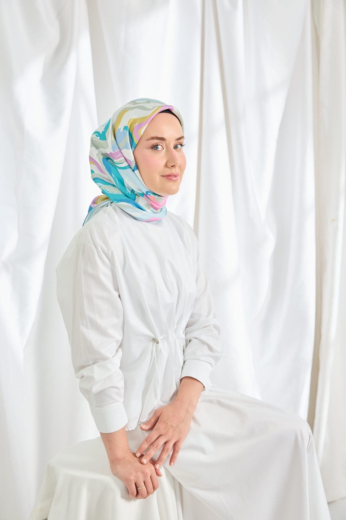 Twill İpek Eşarp Soyut Mavi