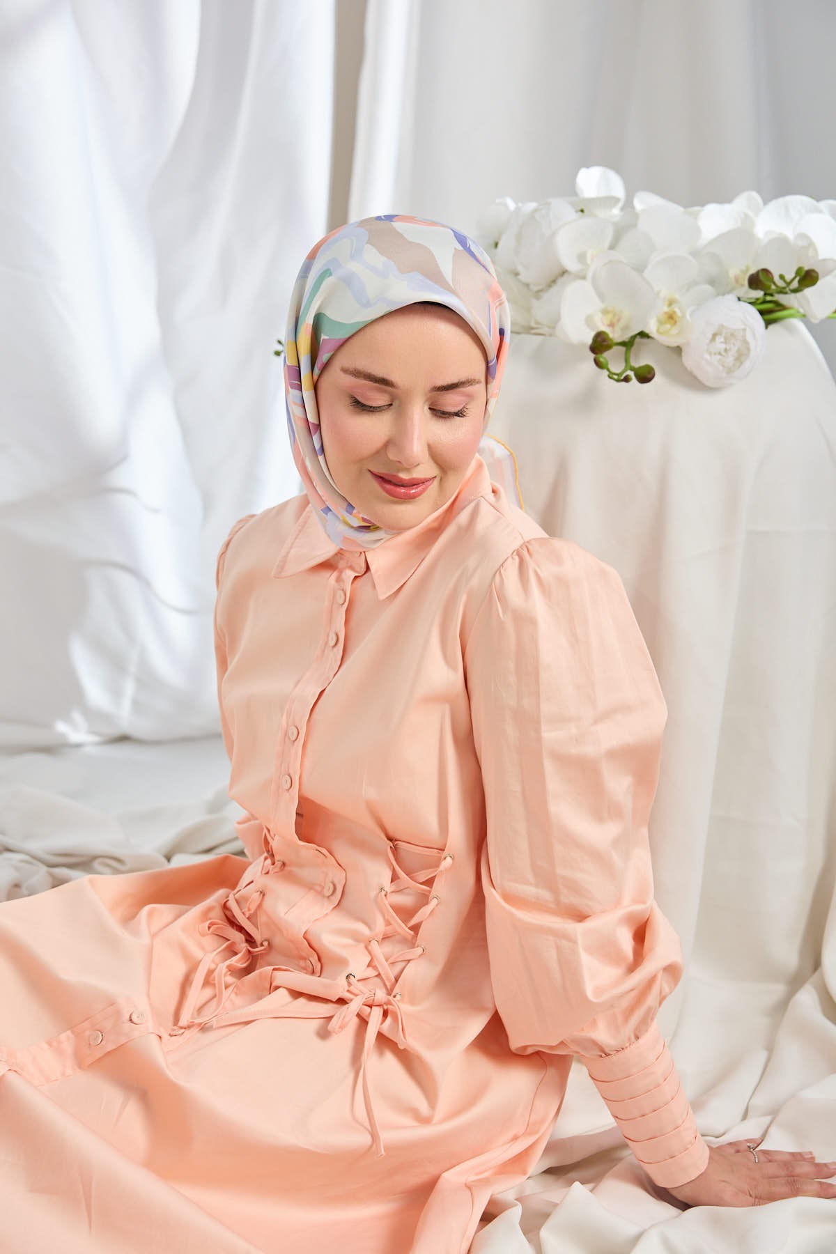 Twill İpek Eşarp Soyut Somon