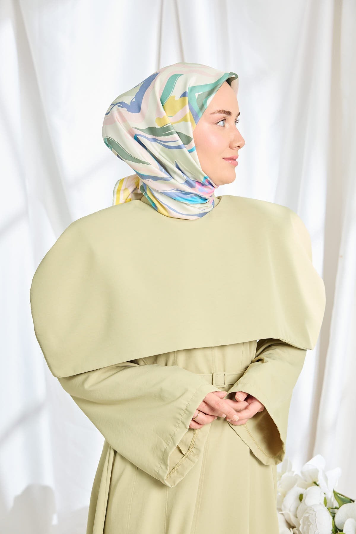 Twill İpek Eşarp Soyut Su Yeşili