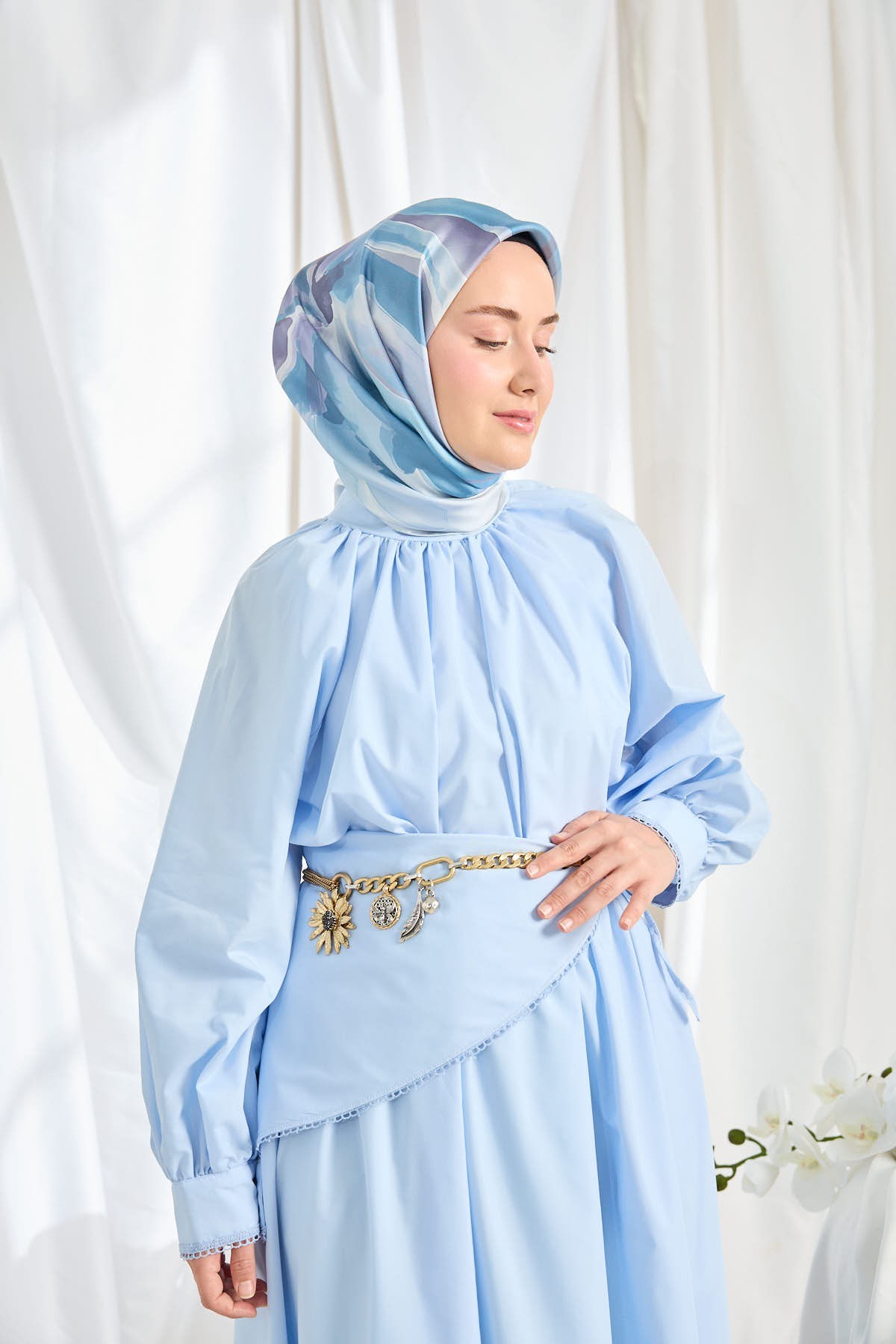 Twill İpek Eşarp Watercolor Bebe Mavisi