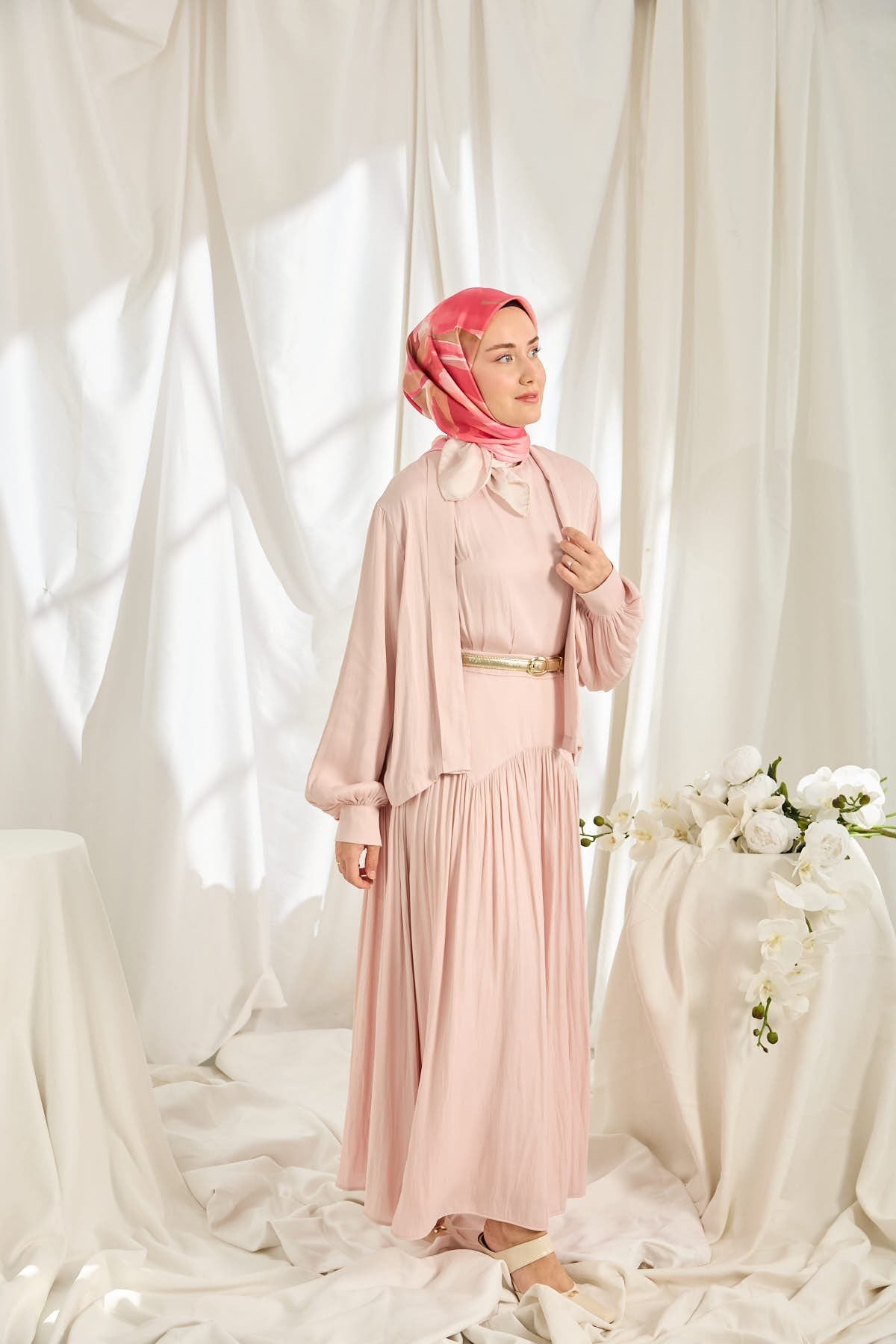 Twill İpek Eşarp Watercolor Pembe