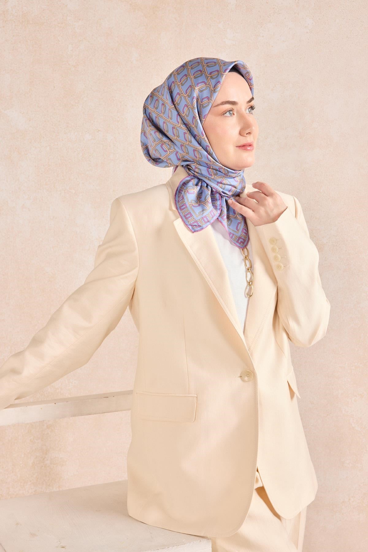 Twill İpek Eşarp Zincir Bebe Mavi
