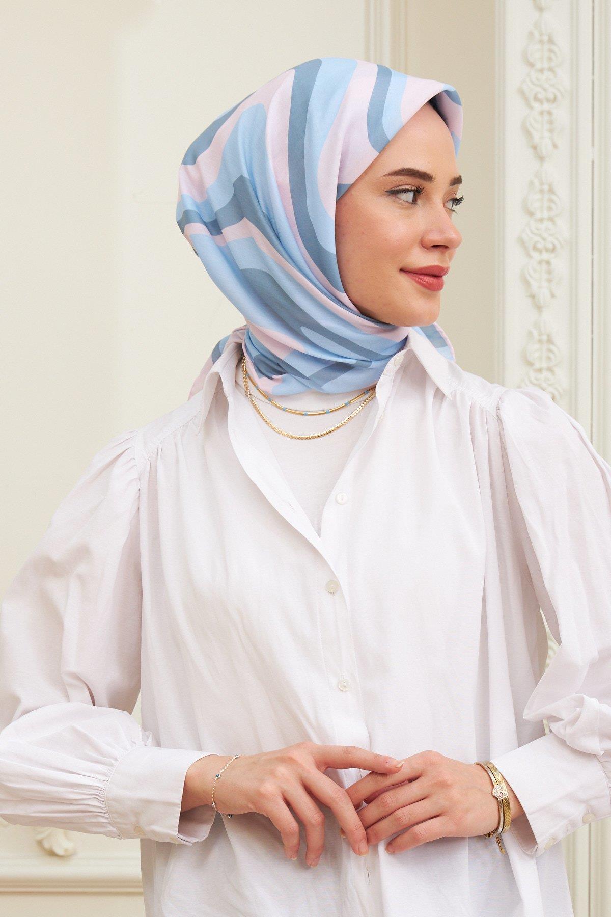 Twist Mavi  Pamuk Viskon Eşarp