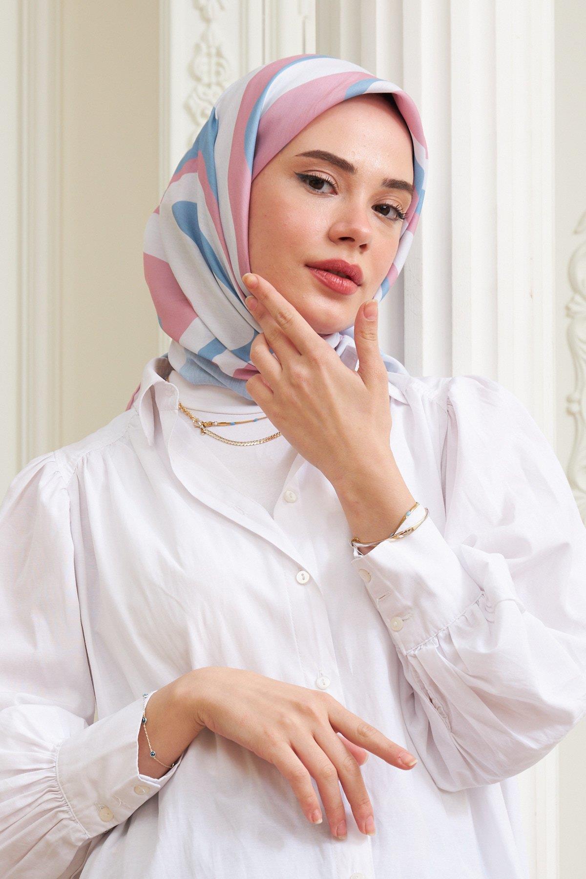 Twist Pudra Mavi  Pamuk Viskon Eşarp