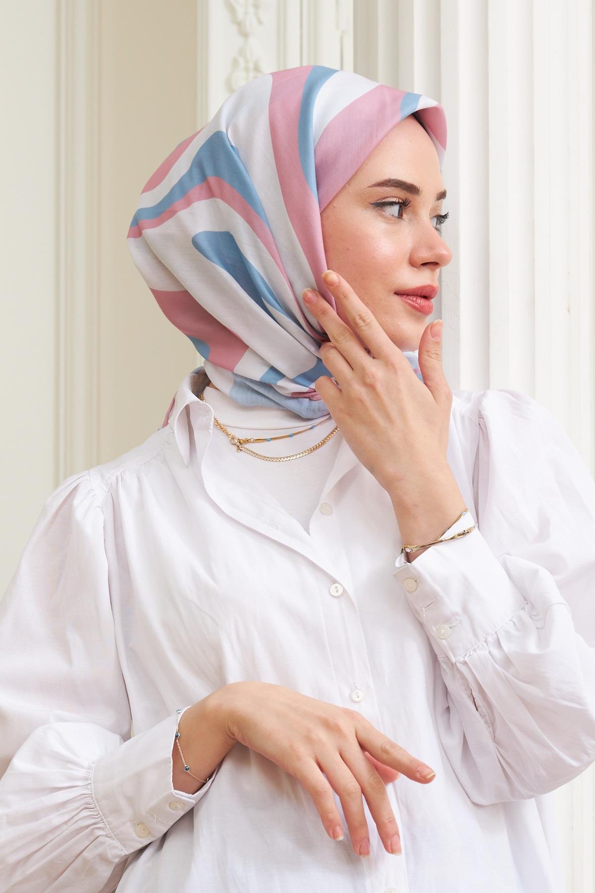 Twist Pudra Mavi  Pamuk Viskon Eşarp