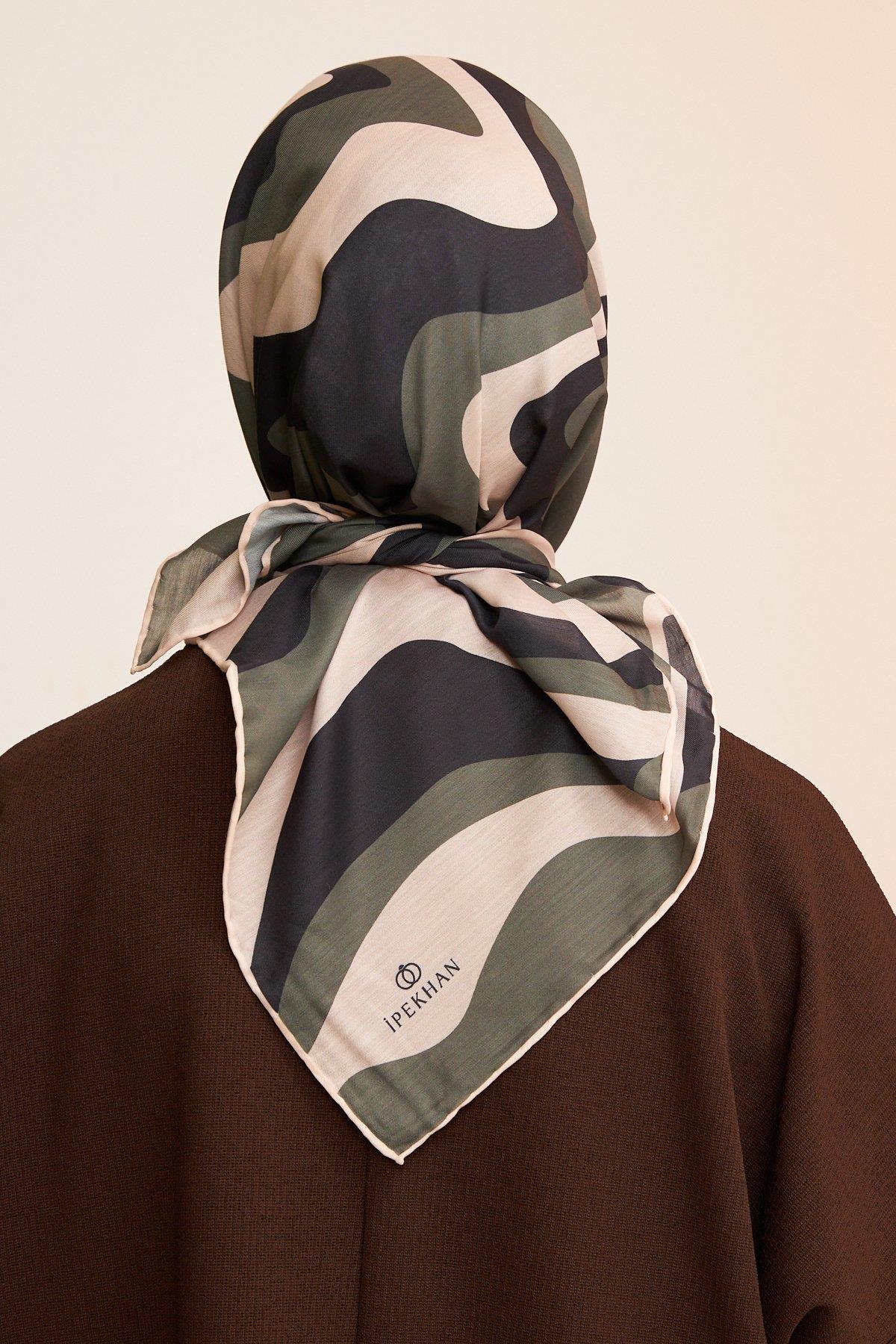 Twist Siyah Haki Pamuk Viskon Eşarp Modeli