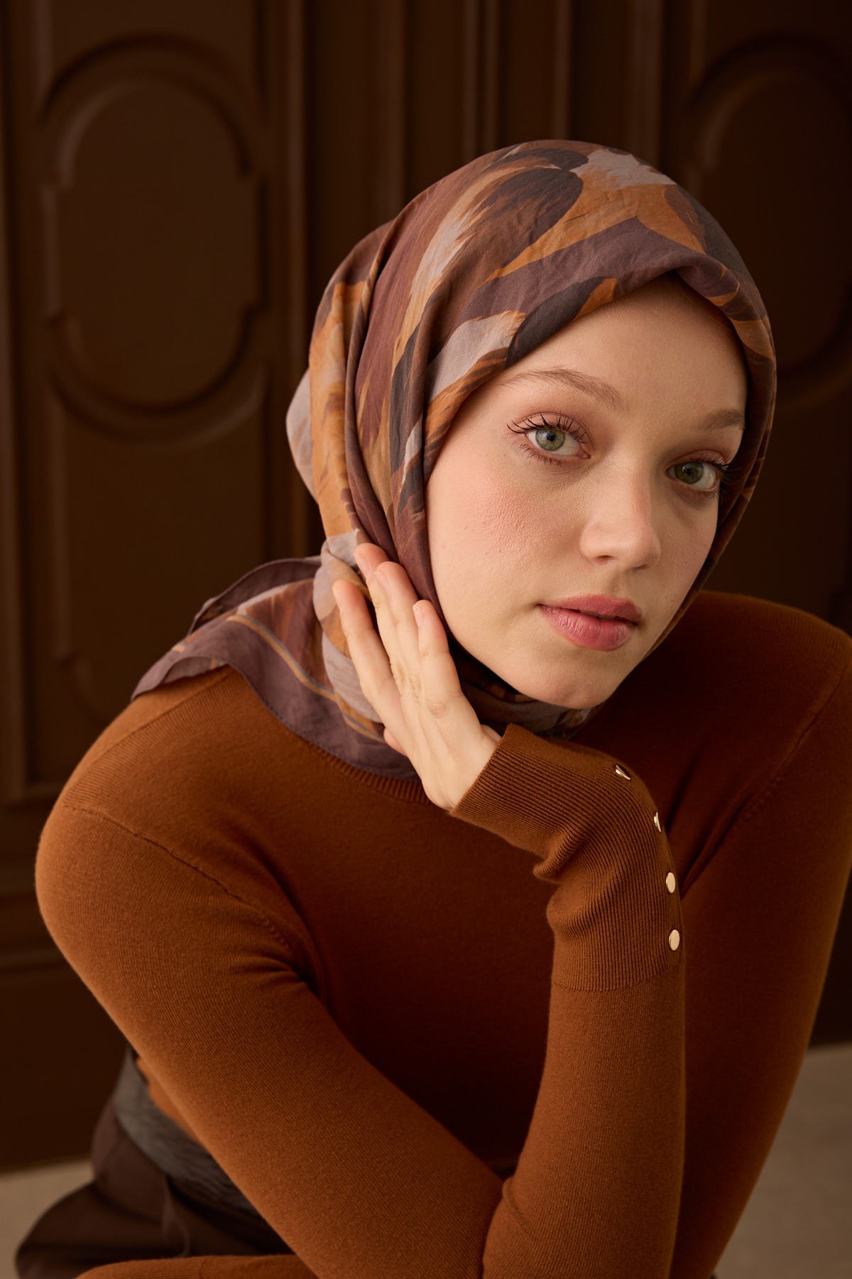 Velora Eşarp Flower Çikolata Kahve