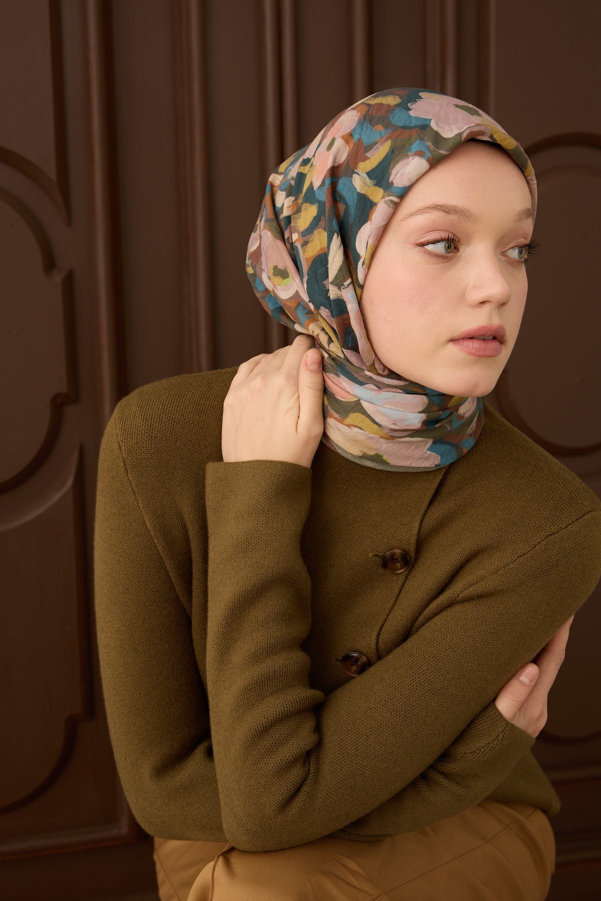 Velora Eşarp Flower Haki