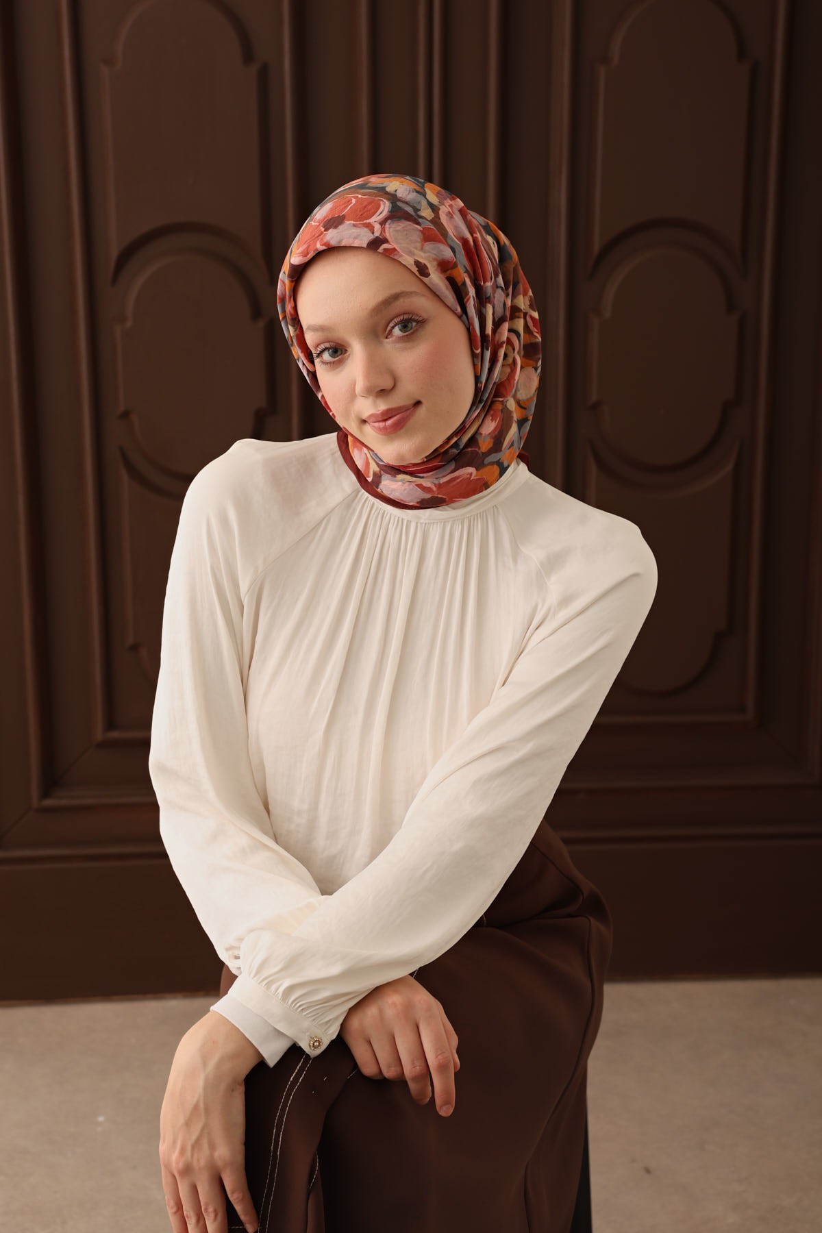 Velora Eşarp Flower Kiremit Bordo