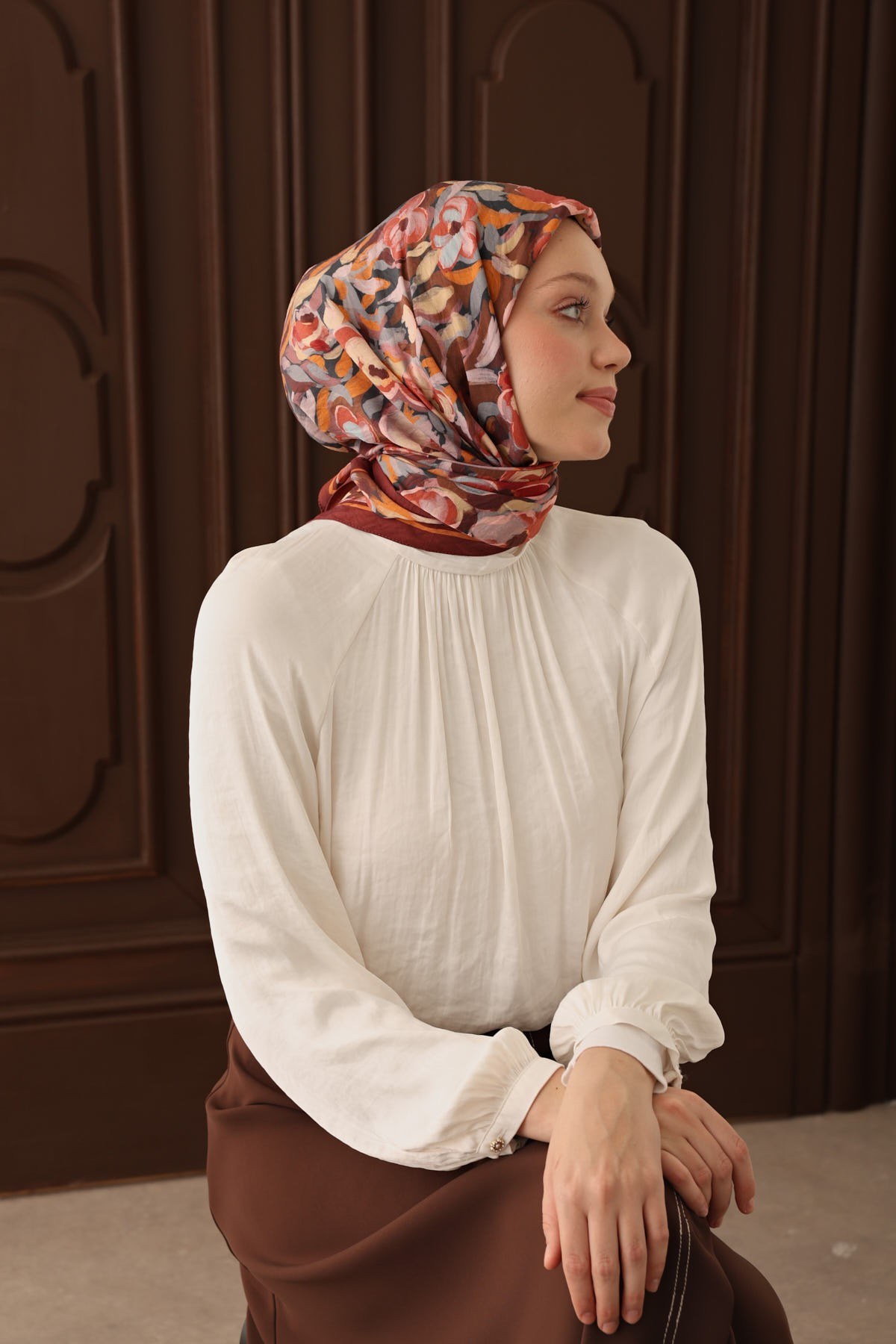 Velora Eşarp Flower Kiremit Bordo