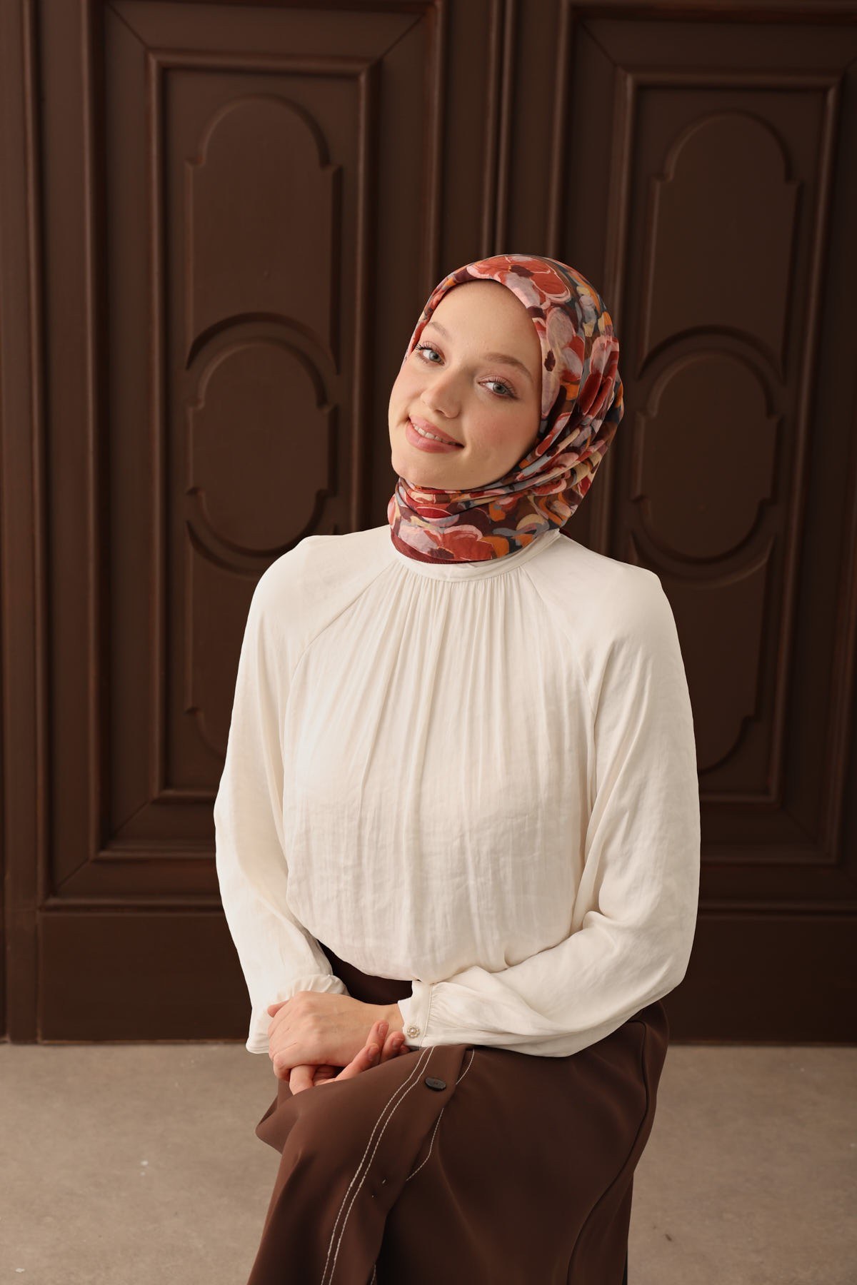 Velora Eşarp Flower Kiremit Bordo