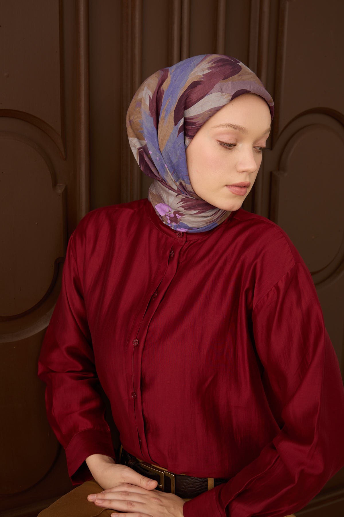 Velora Eşarp Flower Koyu Gülkurusu