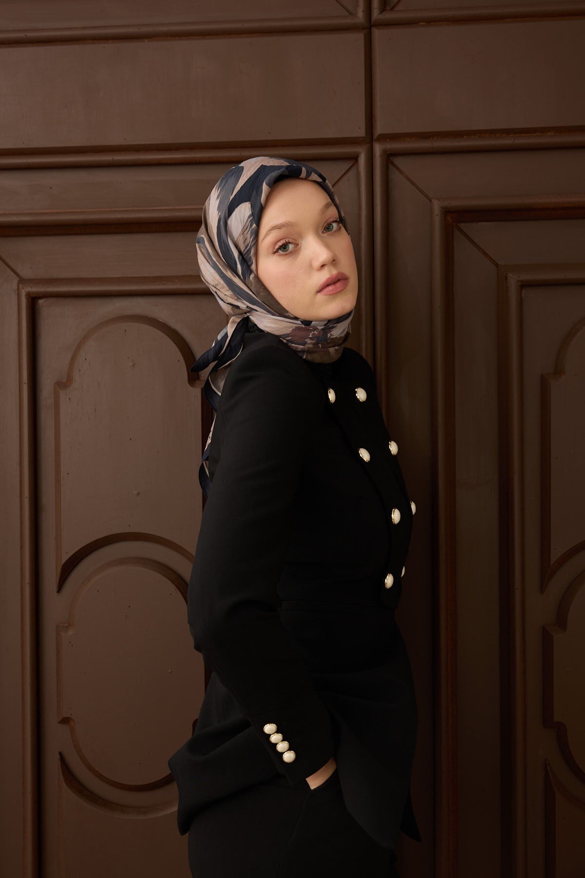 Velora Eşarp Flower Koyu Lacivert