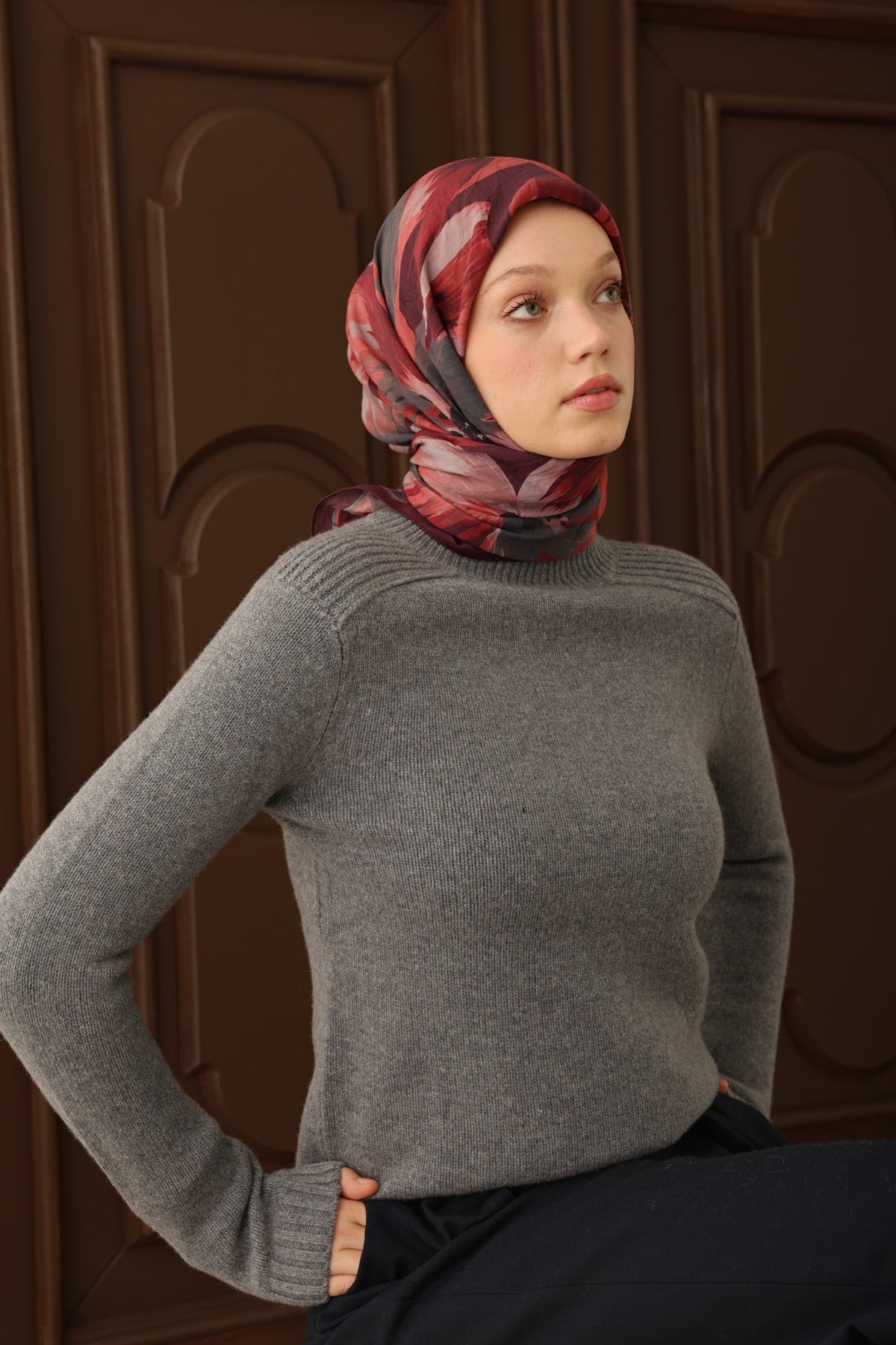 Velora Eşarp Flower Koyu Mor