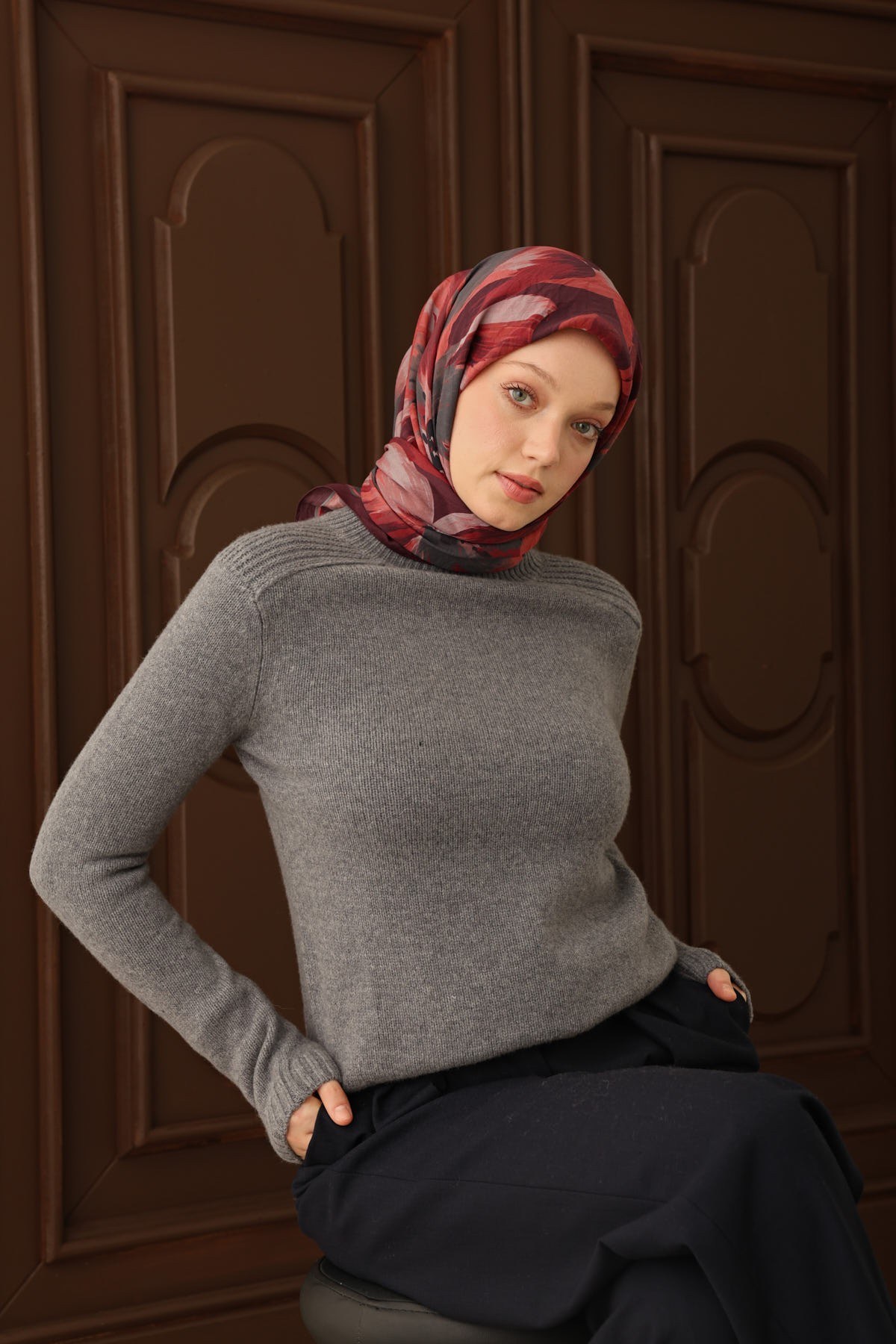 Velora Eşarp Flower Koyu Mor