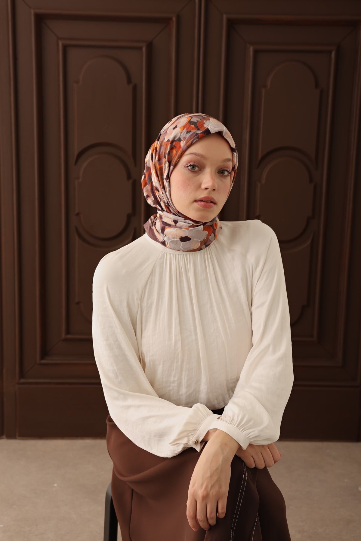 Velora Eşarp Flower Koyu Vizon