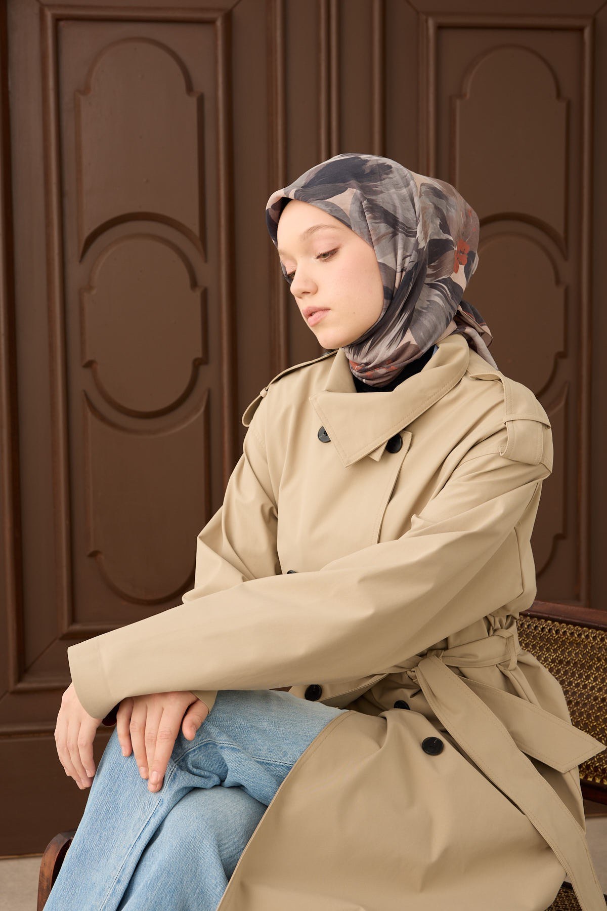 Velora Eşarp Flower Koyu Vizon