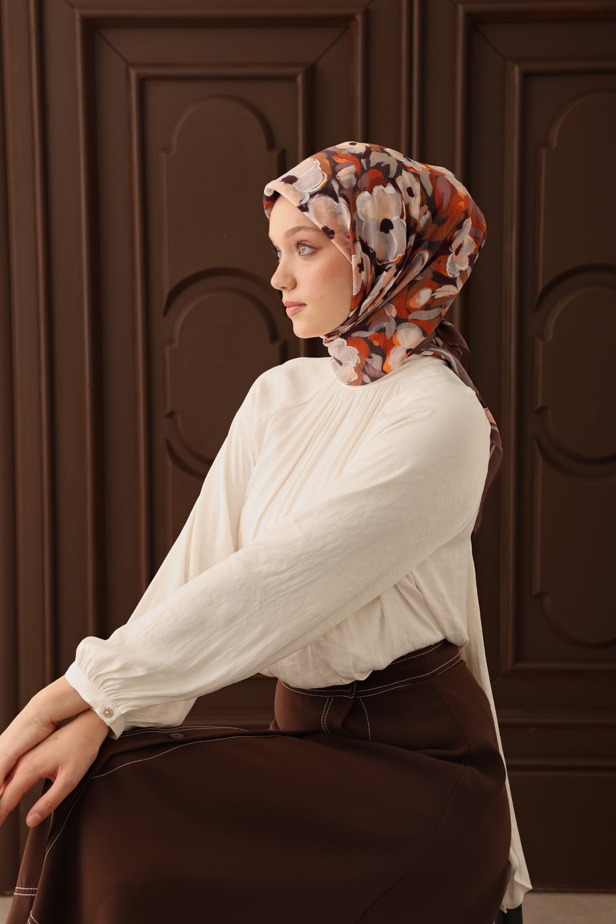 Velora Eşarp Flower Koyu Vizon