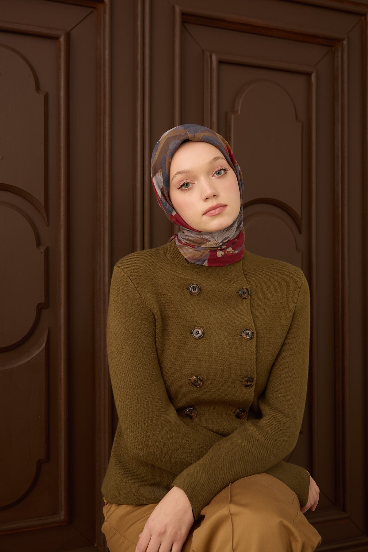 Velora Eşarp Flower Yeşil Kahve