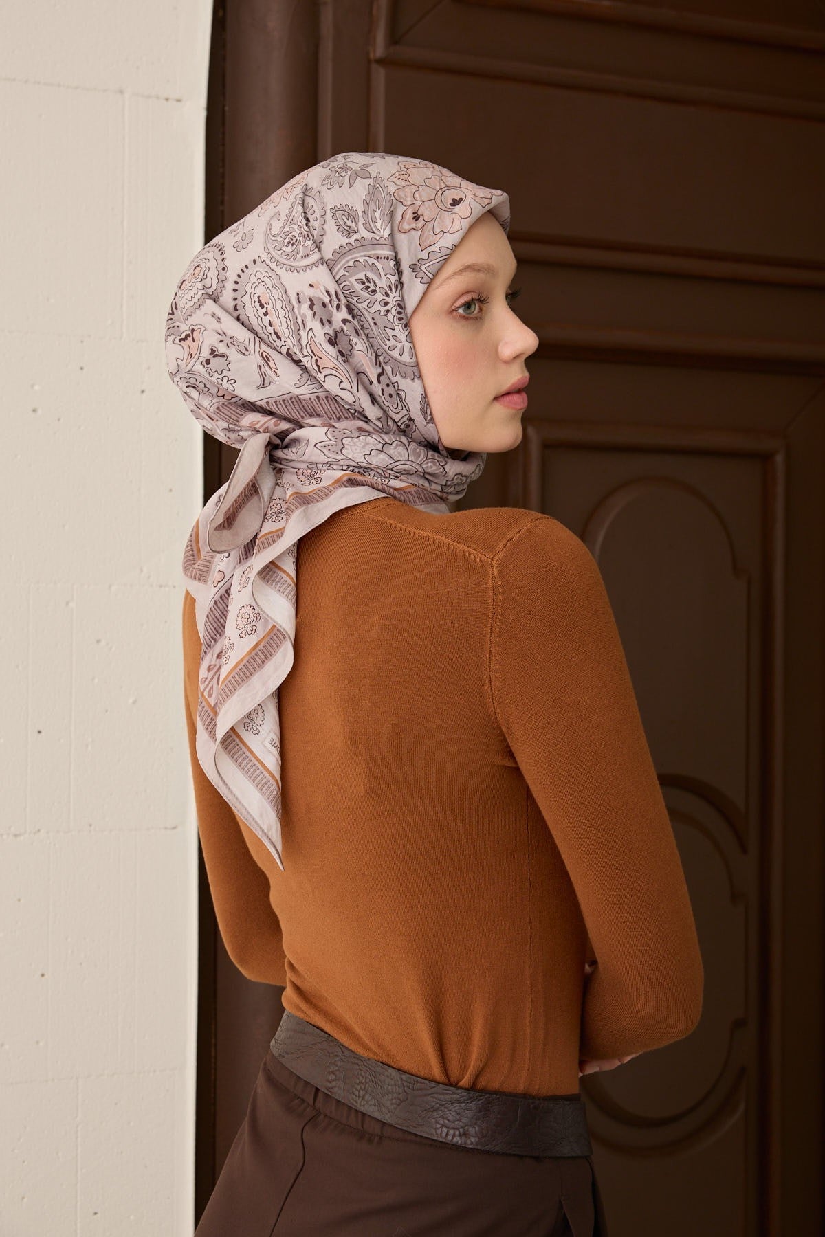 Velora Eşarp Shawl Pattern Açık Gri