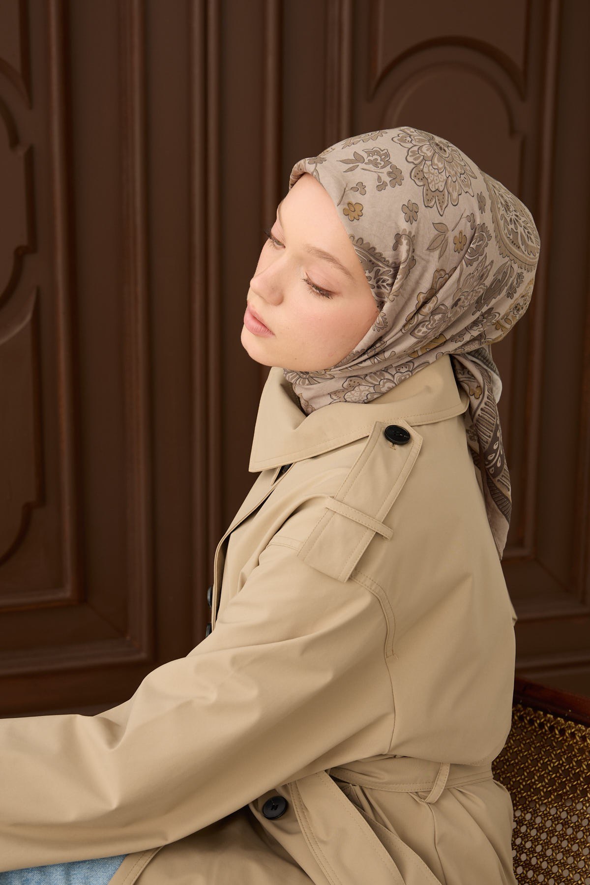Velora Eşarp Shawl Pattern Açık Vizon