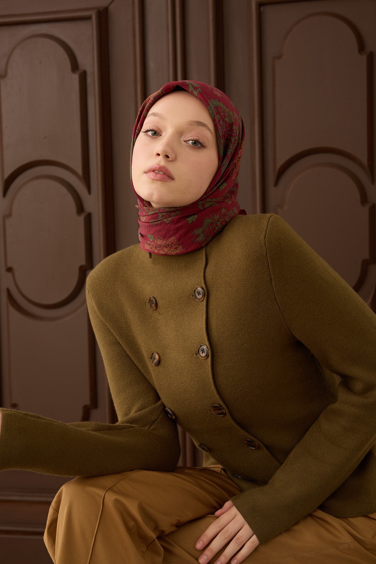 Velora Eşarp Shawl Pattern Koyu Kırmızı