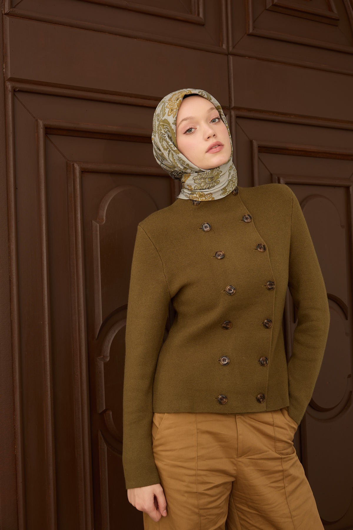 Velora Eşarp Shawl Pattern Yeşil Gri