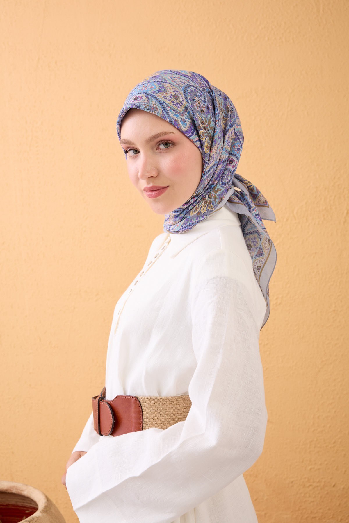 Velora Eşarp Vintage Paisley Mavi Gri